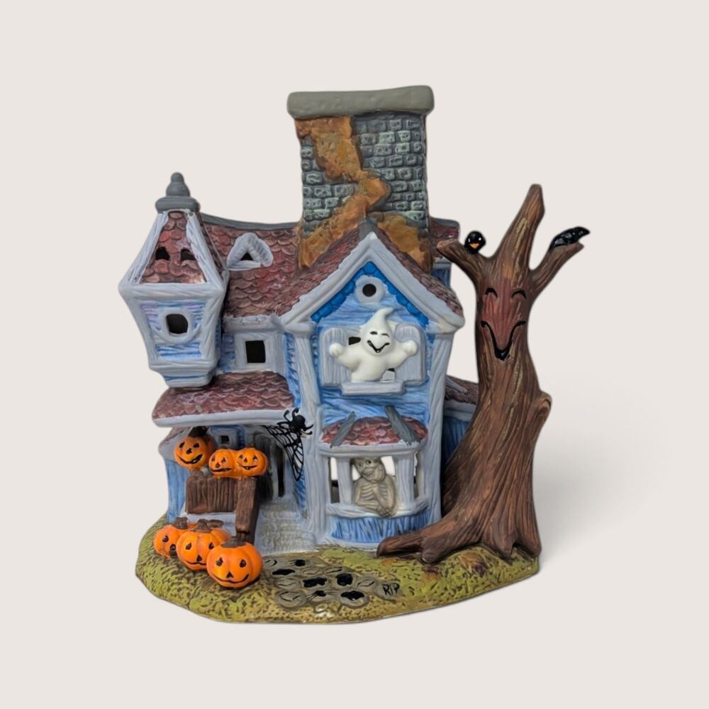 Vintage PartyLite Haunted House Tealight Holder | 1990s Halloween Luminary